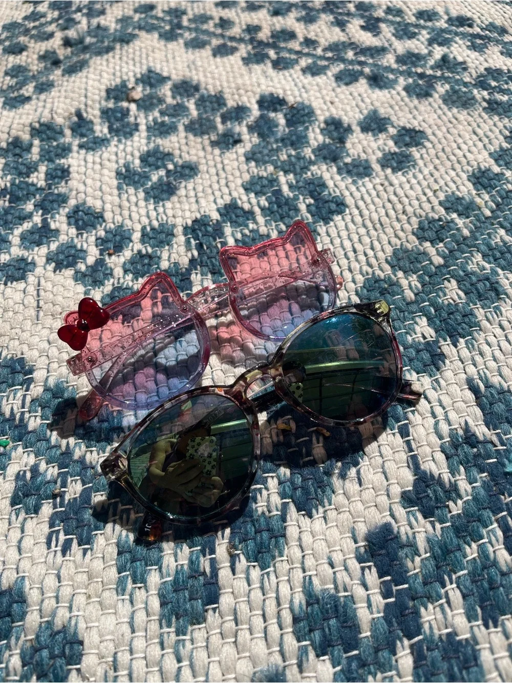 Pink Cat-Shaped Kids Sunglasses with Red Bow & Tortoiseshell Sunglasses Set